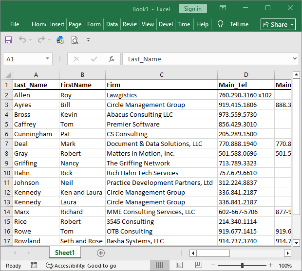 The send to excel option creates a spreadsheet containing your contact records