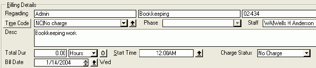 Billing Record for Admin Time