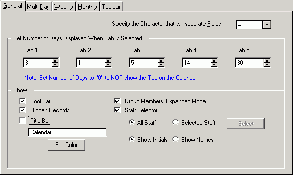 Calendar Options