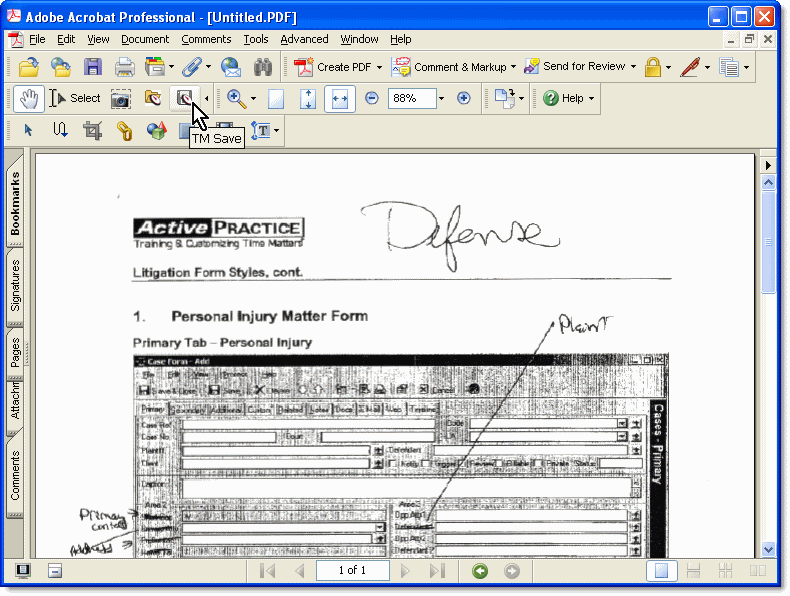 TM Save button in Acrobat