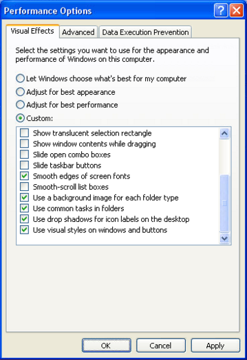 WinXP Performance Options